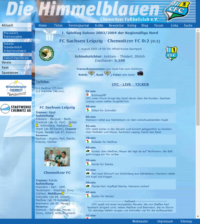2003 - Liveticker aus der Anfangszeit